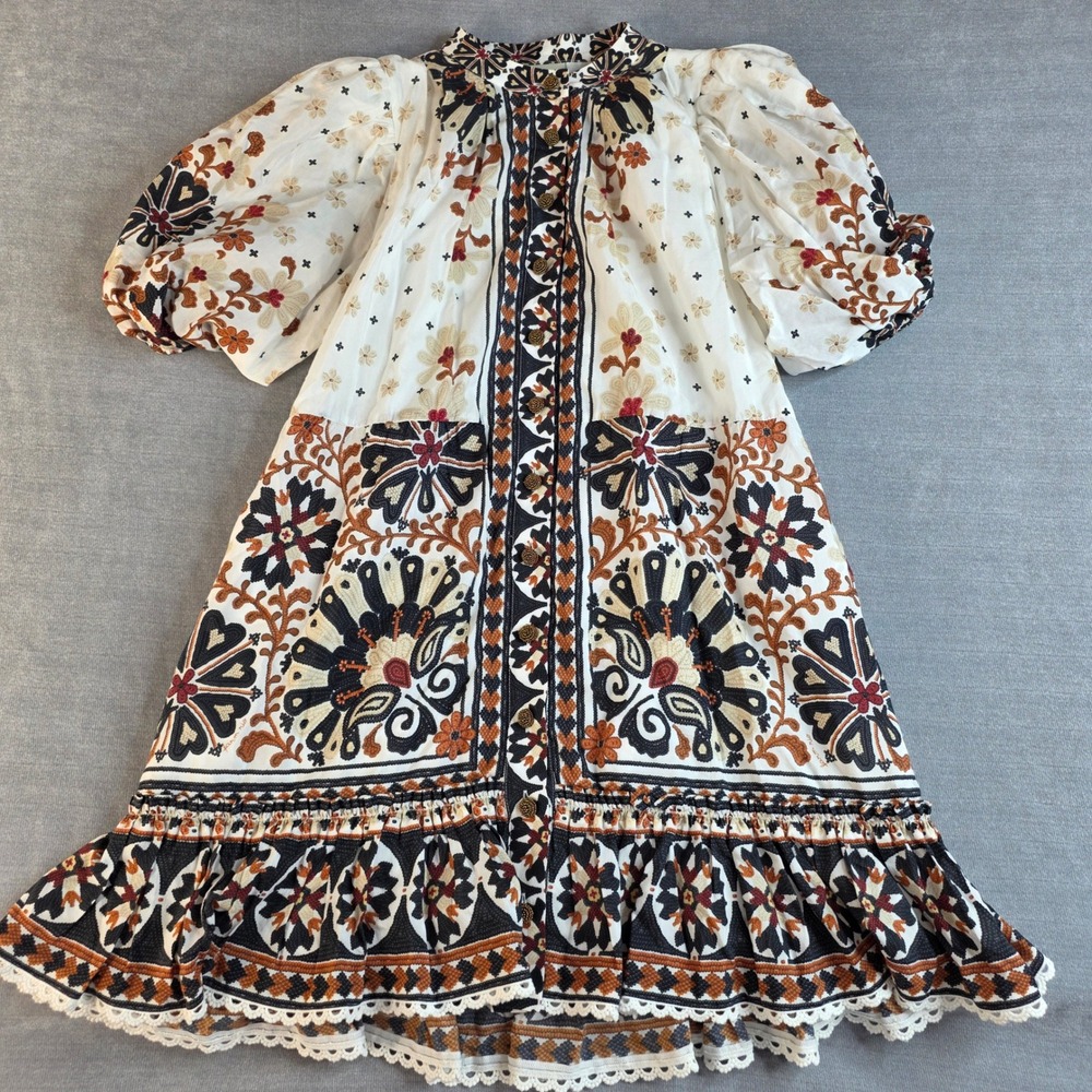 Farm Rio Mini Dress Womens Large Off White Multi Boho Tapestry Beaded Belt - Picture 6 of 12